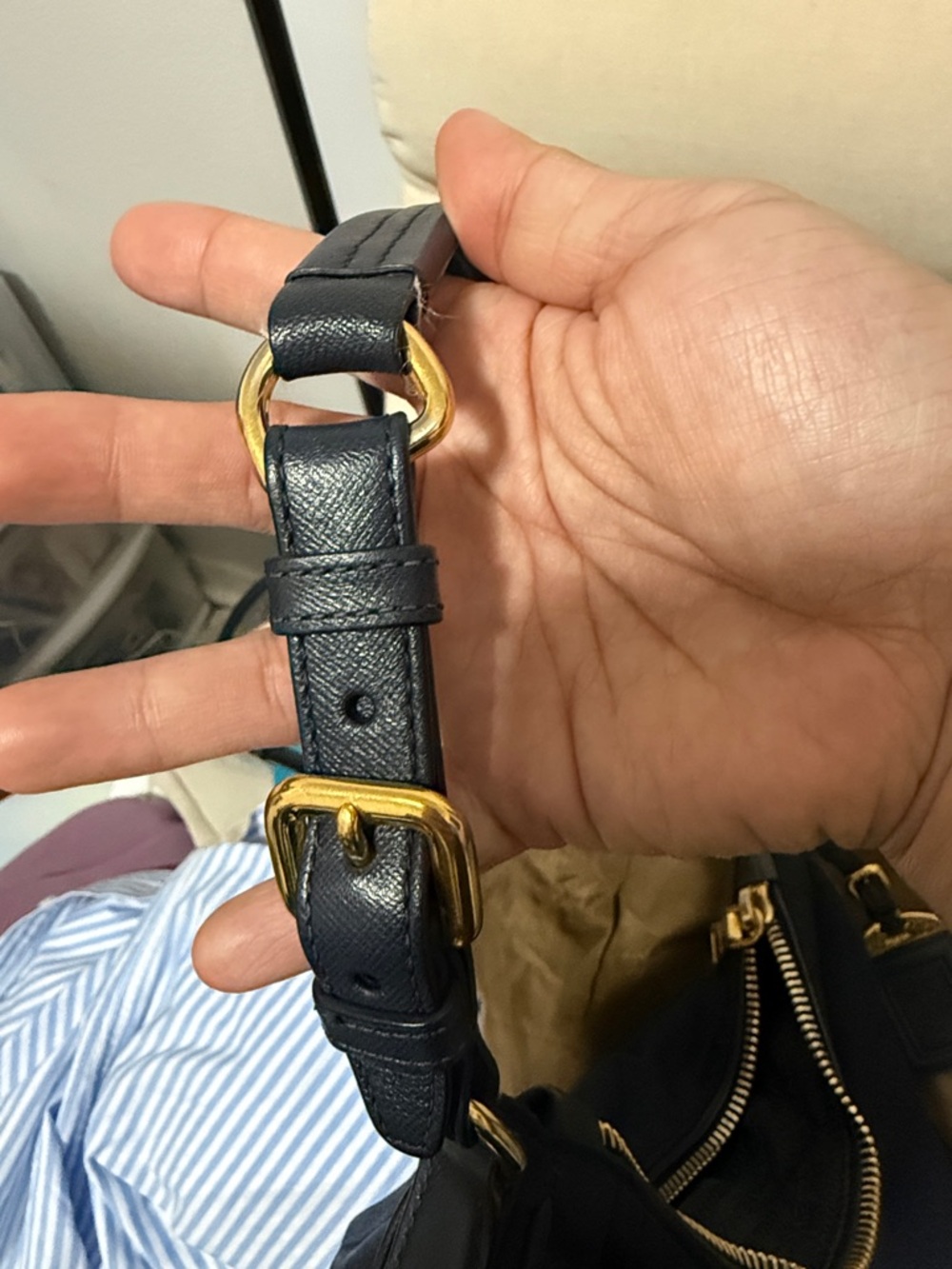 Prada Navy Nylon Crossbody with Gold Logo Hardware - Picture 7 of 16